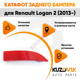 Катафот отражатель заднего бампера правый Renault Logan 2 (2012-2022) KUZOVIK